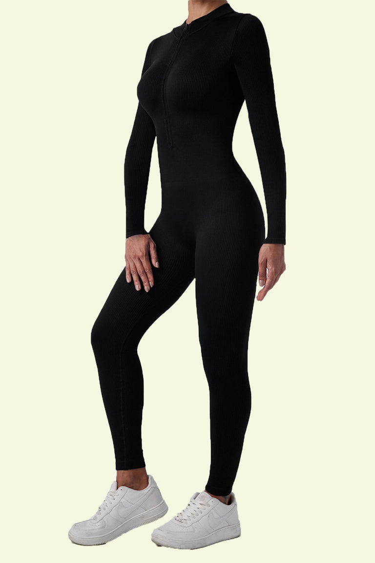 COCRE Zippered long-sleeved tight yoga jumpsuit