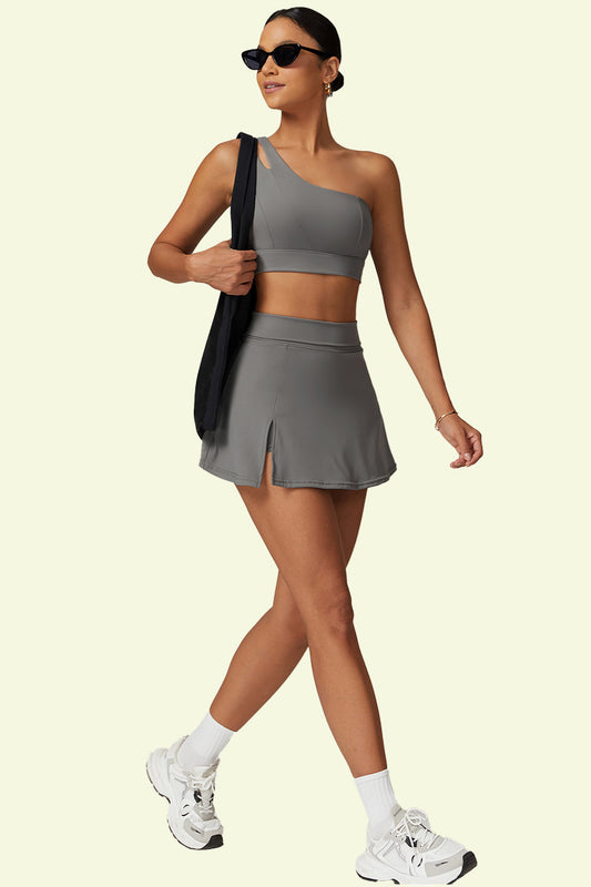 COCRE oblique one-shoulder bra short skirt sports yoga set