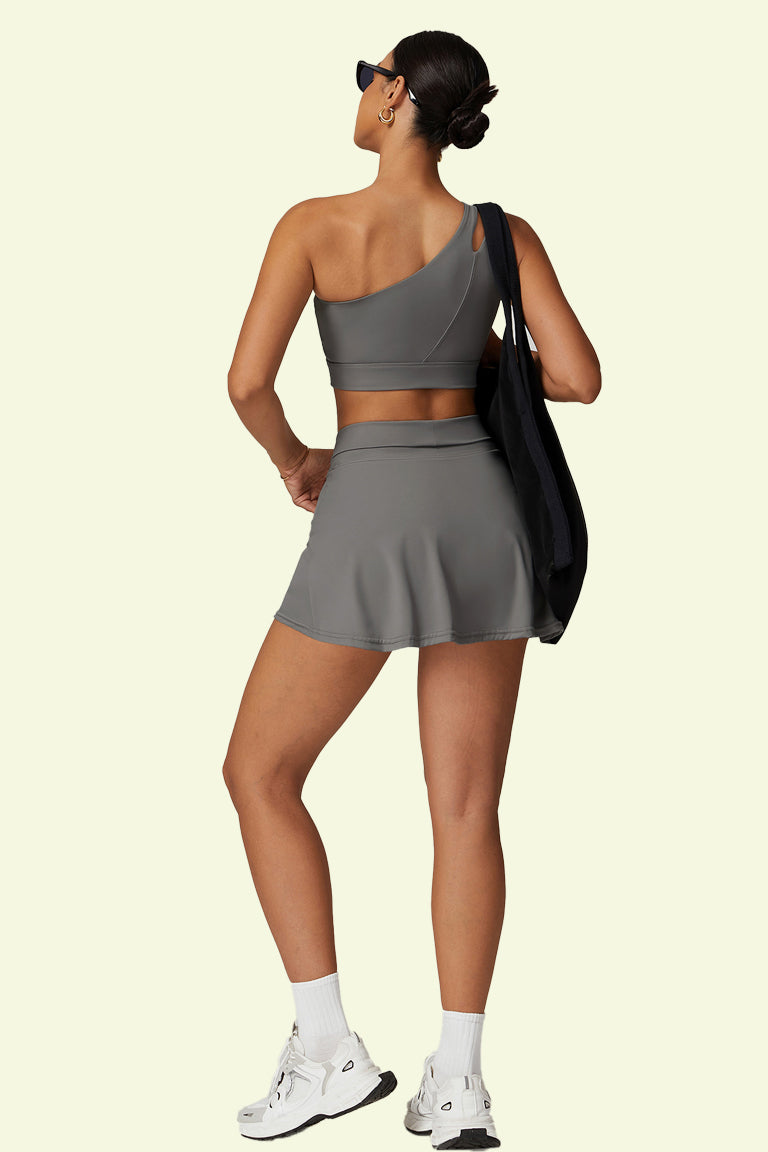 COCRE oblique one-shoulder bra short skirt sports yoga set