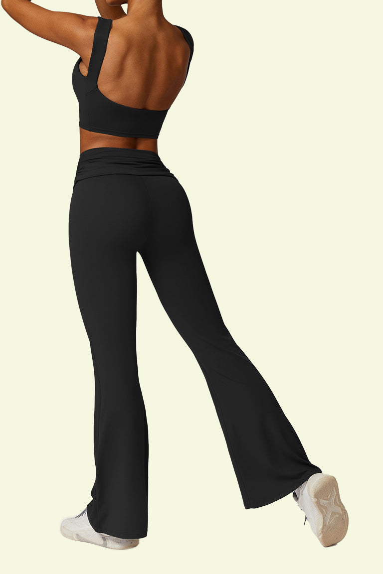 COCRE Beautiful back vest high waist flared pants yoga set