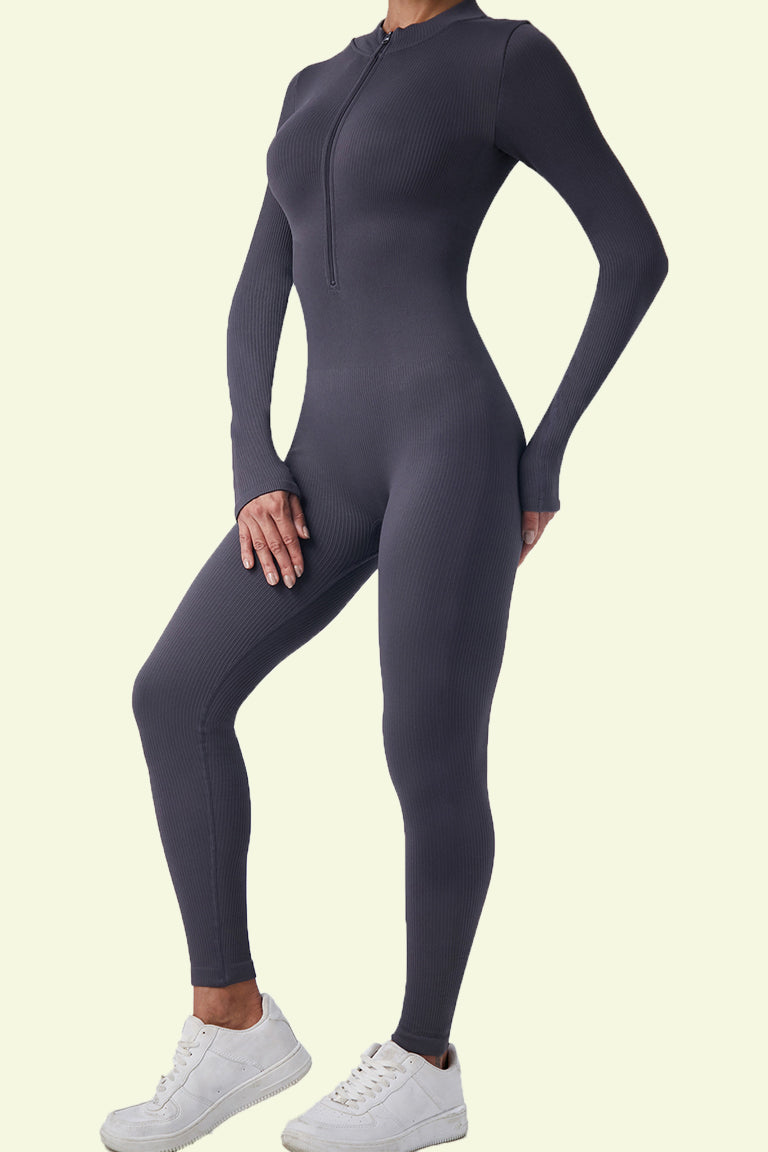 COCRE Zippered long-sleeved tight yoga jumpsuit